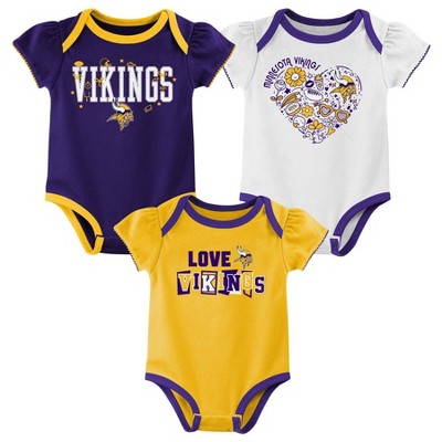 Image of NFL Minnesota Vikings Infant Girls' 3pk White Bodysuit - 6-9M