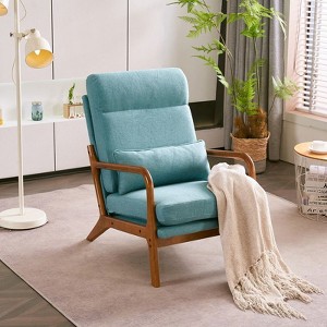 Karl Home High Back Solid Wood Armrest Backrest Iron Frame Linen Indoor Leisure Chair - 1 of 3