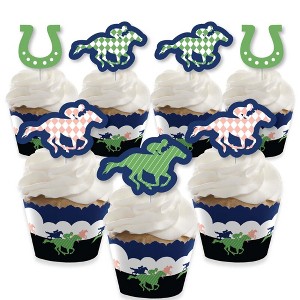 Big Dot of Happiness Kentucky Horse Derby - Cupcake Decoration - Horse Race Party Cupcake Wrappers and Treat Picks Kit - Set of 24 - 1 of 4