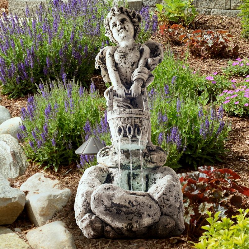 Nature Spring Lighted Indoor/Outdoor Stone Design Cherub Angel Water Fountain, 2 of 3