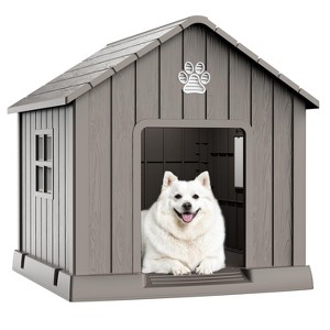 MooxvMoo 38-Inch Pointed-Roof Dog House,Outdoor&Indoor House,Outdoor Kennel for Yard, Patio, Garage, Easy to Assemble - 1 of 4