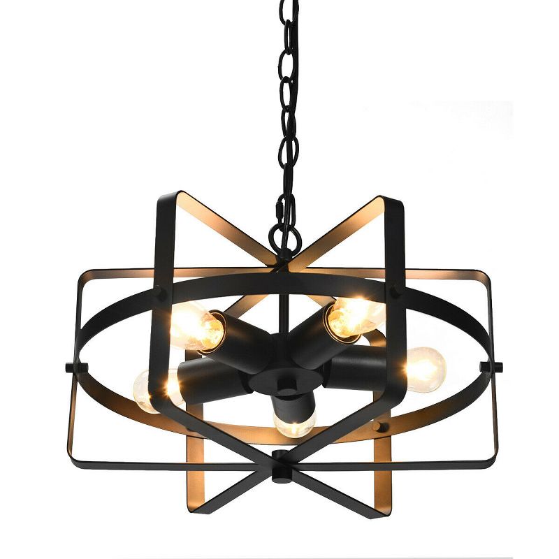 Costway 5-Light Industrial Pendant Light Metal Drum Shape Round Chandelier Ceiling Lamp, 1 of 11