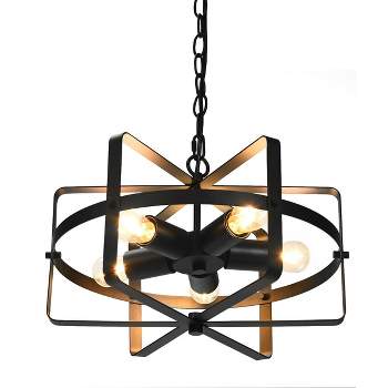 Costway 5-Light Industrial Pendant Light Metal Drum Shape Round Chandelier Ceiling Lamp