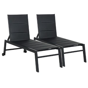 Outsunny Chaise Lounge Outdoor Pool Chair Set of 2 with Wheels, Five Position Recliner for Sunbathing, Suntanning, Breathable Fabric, Black - 1 of 4