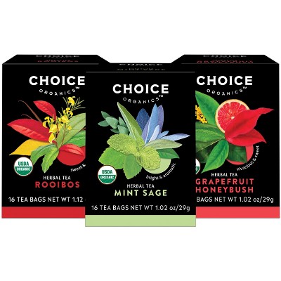 Choice Organics Herbal Tea Variety Pack Sampler -  48 ct, 3 Pack