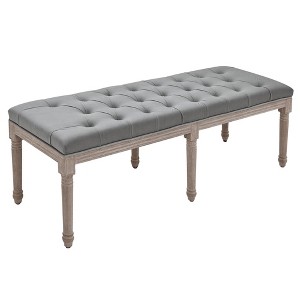 Bedroom End of Bed Bench, 56" Upholstered Entryway Bench with Button Tufted, Thick Padding and Wood Legs, French Vintage Style - 1 of 4