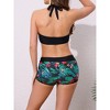 Elerevyo Women's Leaf Print Color Block Bikini Sets, Halter Top Boyshorts Bottom Swimwear Bathing Suits 1 Set - 3 of 4