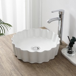 JONATHAN Y Atelier 15 in. Round Art Deco Contemporary Scalloped Ceramic Bathroom Vessel Sink - 1 of 4