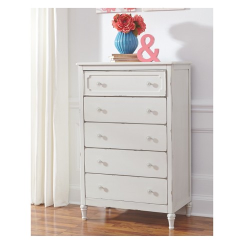 Faelene Five Drawer Chest Chipped White Signature Design By
