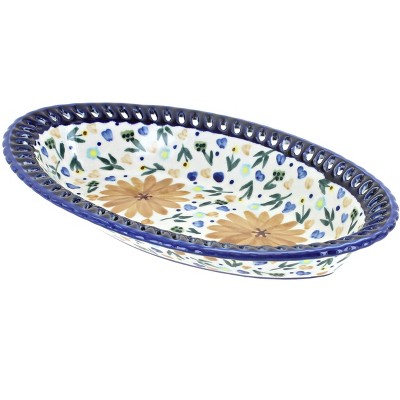 Blue Rose Polish Pottery Yellow Daisy Small Oval Dish