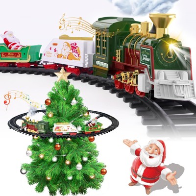 Terramus Christmas Electric Rail Car Toy Set with Spray and Mini Train Christmas Decoration Gifts for Kids and Adults