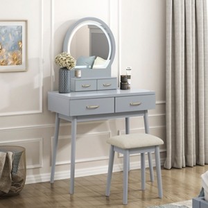 Okak Luxury Vanity Table with Beautiful Mirror & Lights,Storage Dressing Desk with Drawers & Stool,Princess Makeup Table Set for Bedrooms - 1 of 4