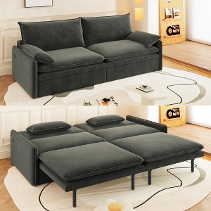 81.1'' Chenille Deep Seat 4-Seat Convertible Sleeper Sofa Bed with Storage and USB Port - 1 of 4