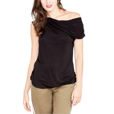 Rachel Roy Womens Draped One Shoulder Blouse, Black, X-Small