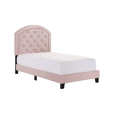 Twin Platform Bed with Curved Button Tufted Headboard Pink - Benzara