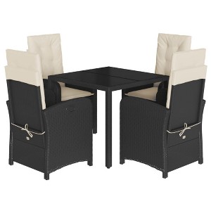 vidaXL 5 Piece Black Patio Dining Set with Cushions - Reclining Chairs, Tempered Glass Table for Garden, Patio, Outdoor Use - 1 of 4