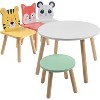 Kids Wooden Animal Table & Chair Set w 4 Seats- Tiger Panda, Fox & Adult Stool- Playroom Furniture for Home Daycare Classroom- Toddler Activity Center - 4 of 4