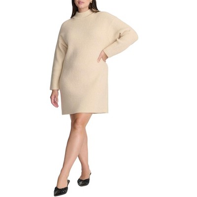 ELOQUII Elements Women's Plus Size Marled Knit Mock Neck Mini Dress