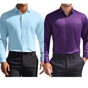 INSPIRE CHIC Men's Solid Long Sleeves Regular Fit Business Button Down Dress Shirts 2 Packs - 1 of 4