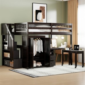 RISOKEYS Full Size Loft Bed - Bed with Stairs, Bookshelf, Drawers, Desk & Wardrobe, Space-Saving Multifunctional Furniture for Kids & Teens - 1 of 4