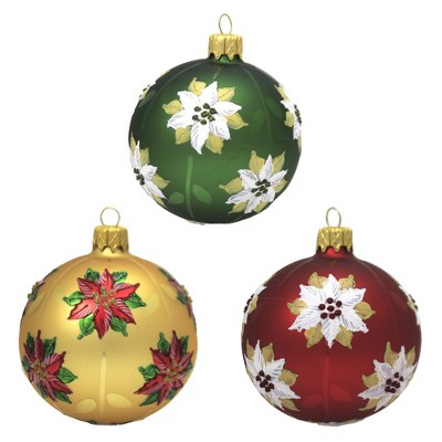Santa Land 4.0" Christmas Poinsettia Gold S/3 Ornament Petite Flower Floral  -  Ornament Sets