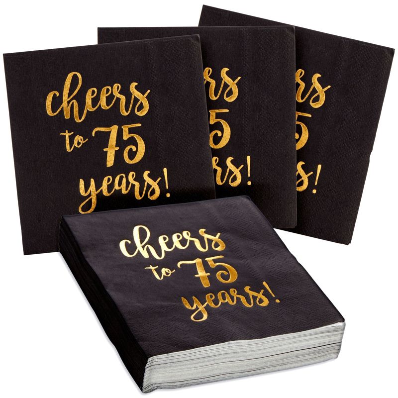 Sparkle and Bash 50 Pack 75 Birthday Party Cocktail Napkins, Cheers to 75 Years (5 x 5 In), 1 of 10