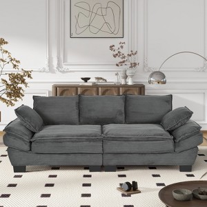 U-Style 85.4" Modern Curved Sofa, Back Upholstered Couch with 2 Decorative Throw Pillows, Corduroy Fabric Couch for Living Room, Bedroom , Apartment - 1 of 4
