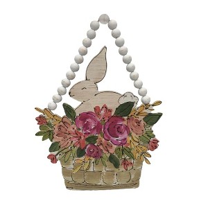 Transpac MDF Beaded Easter Bunny Basket Door Hanger Home Decorations Easter - 1 of 1