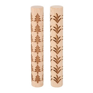 Unique Bargains Wood Clay Grain Texture Carved Fine Baking DIY Rolling Pins 2 Pcs - 1 of 4