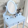 FONTOI 30"W Wood Makeup Vanity Table and Stool Set with Adjustable Oval Mirror 3 Storage Drawers for Bedroom Dressing Room, Blue, 30"*16"*53" - 2 of 4