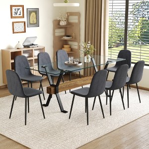 9-Piece Dining Set with Glass Table and 8 Armless Chairs - 1 of 4