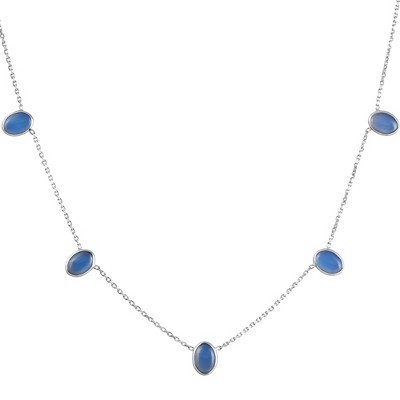 Pompeii3 14k White Gold Blue Moonstone Station Necklace By The Yard Design 18"