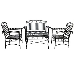 Courtyard Casual Black Steel French Quarter Outdoor 4 pc Metal Seating Group - 1 of 4