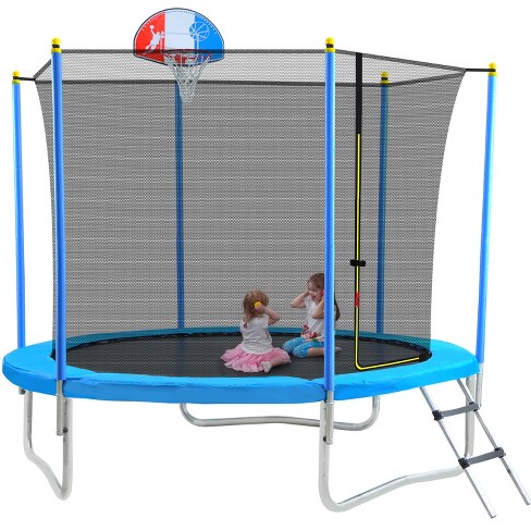 rechtop lila Assortiment 8 Ft Trampoline For Kids With Safety Enclosure Net, Basketball Hoop And  Ladder, Blue - Modernluxe : Target
