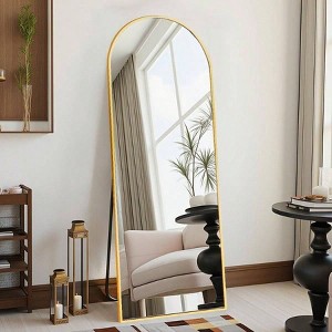 58 inchx 18 inch arched full length mirror floor standing or wall mounted with stand aluminum frame shatter proof glass gold - 1 of 4