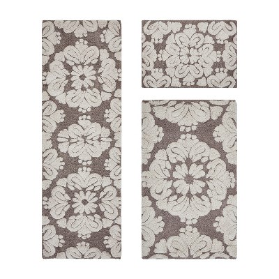 Medallion Collection 3 Piece 100% Cotton Tufted Bathroom Rug Set  with Non-Slip Backing, Machine Washable, Tumble Dry Bath Mat