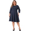 Women's Plus Size Crew Neck 3/4 Sleeve High Waist Button Decor Office Casual A Line Midi Dress with Zipper - Agnes Orinda 4X Navy Blue - 3 of 4