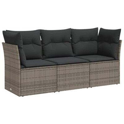vidaXL 3 Piece Patio Sofa Set with Cushions - Gray Without Table