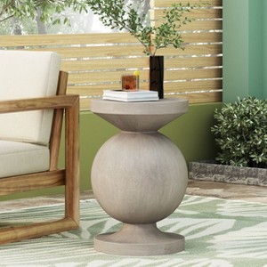Okak Minimalism Small Patio Table with Lightweight Concrete Frame, Outdoor Side Table with Novetly Shape, Patio End Table for Garden, yard, Natural - 1 of 4