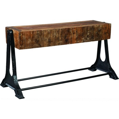 Sofa Table with Wood Top and Metal Base Black/Brown - Benzara
