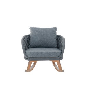 Maliang Wicker Rocking Chair with Soft Polyester Cushions and Durable Wooden Frame, Perfect for Patio, Balcony, or Living Room - 1 of 4