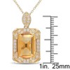 EVERLY JEWELRY | Yellow Plated Sterling Silver 6 3/4ct TGW Emerald Cut Citrine - White Topaz and Diamond Halo Pendant with Chain, 18 inc - 2 of 4