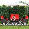 Costway 4PCS Patio Rattan Furniture Set Loveseat Sofa Coffee Table Garden W/Red Cushion - 4 of 4