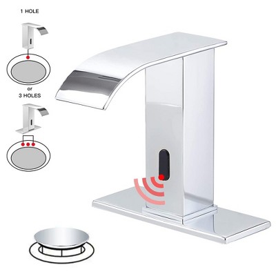 BWE Battery Powered Touchless Single Hole Bathroom Faucet Sensor Deck Mount With Drain Kit