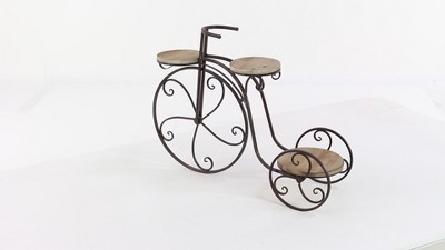Brown Metal and Wood Bicycle Plant Stand with Aged Finish