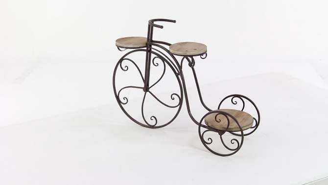 Metal and Wood Novelty Bicycle Plant Stand with Wooden Platforms Brown - Olivia & May, 2 of 5, play video