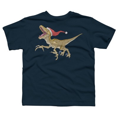 Boy's Design By Humans Christmas Velociraptor By Ayota T-Shirt