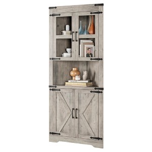 Farmhouse Corner Cabinet, Tall Corner Storage with Glass Door & Adjustable Shelves, Bathroom Cabinet with Storage for Living Room - 1 of 4