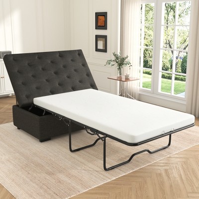 Twin Size Folding Sofa Bed, Convertible Sleeper Sofa Ottoman with Memory Mattress and Tufted Design for Living Room -ModernLuxe