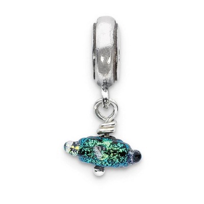 Black Bow Jewelry Dichroic Glass & Sterling Silver Green Handmade Dangle Bead Charm